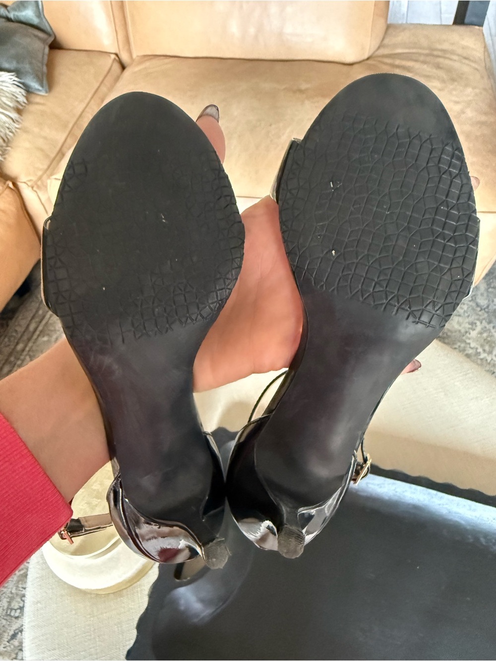 Black Patent Open-Toe Ankle-Strap Heels - Picture 6 of 9